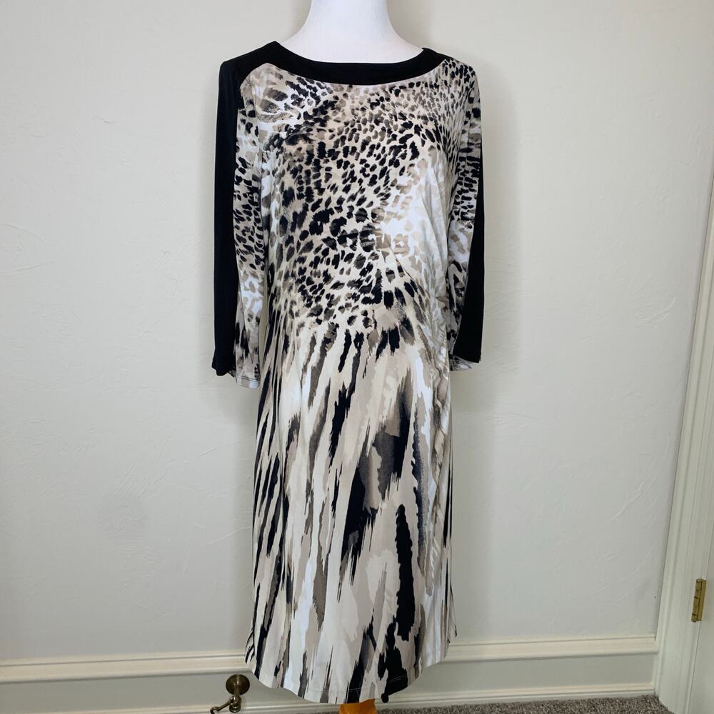 Chico's Sz 1 Animal Print Ruched Dress Fitted Small